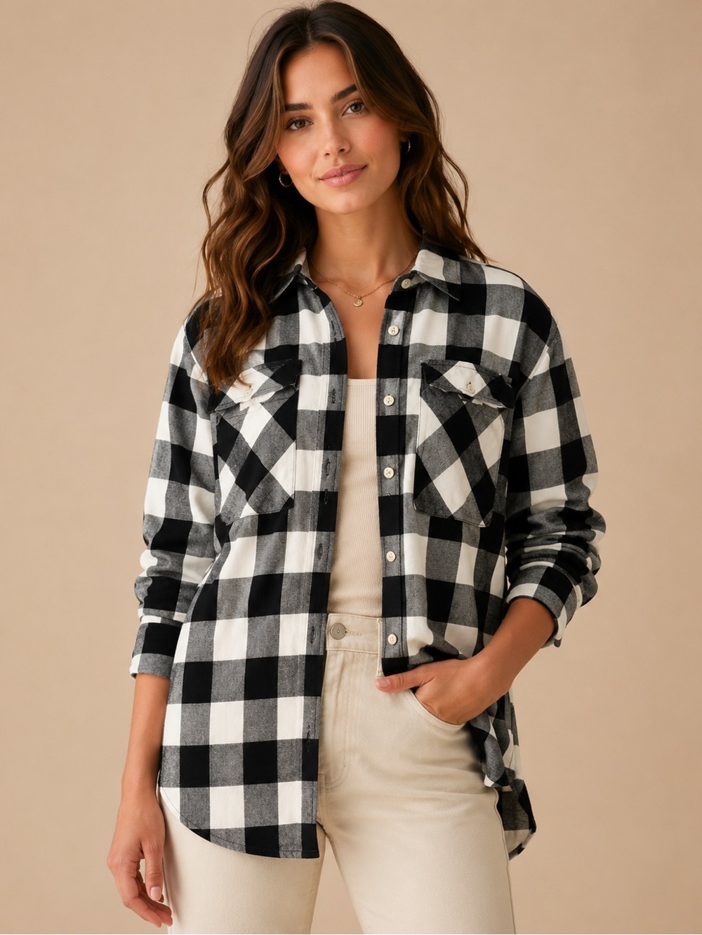 Old Navy Boyfriend Black White Buffalo Plaid Flannel Shirt XL